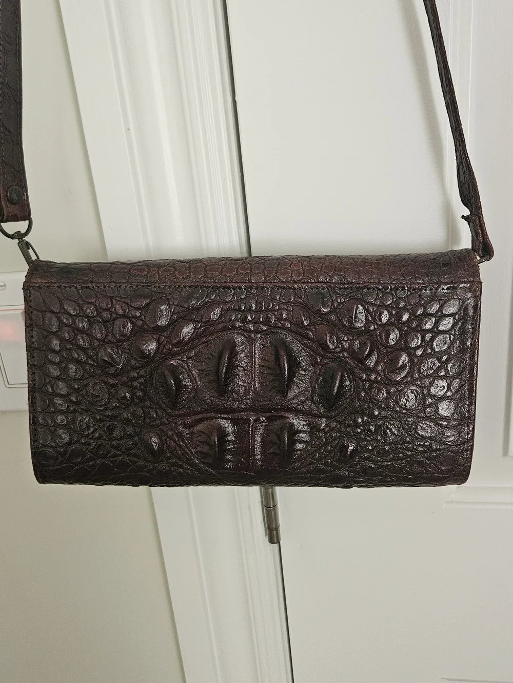 Exotic Dark Brown Crocodile Leather Crossbody Bag 11